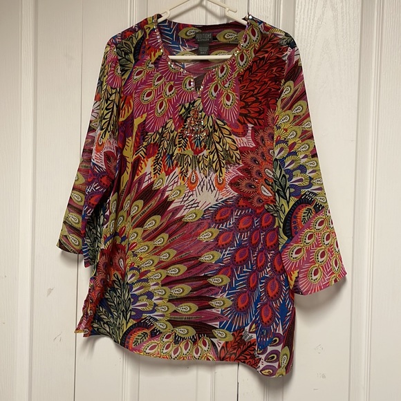 Chico’s Additions Multicolor Semi Sheer Blouse Size 1 - Picture 3 of 17